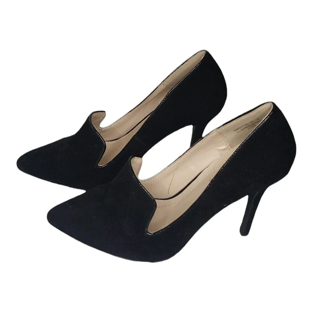 Anne Michelle Stiletto Heels Women 8 Suede Slip On‎ Black Going Out Party Shoes